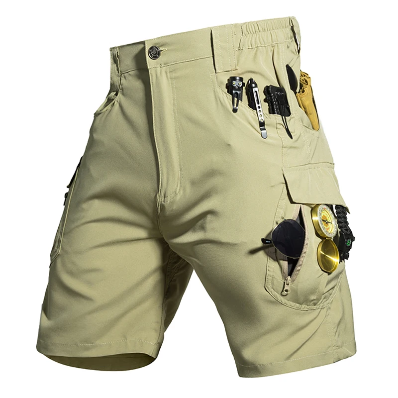 

Mens Quick Dry Summer Softshell Elastic Cargo Tactical Militry Short Pants Multi-Pockets Hiking Camping Climbing Casual Trousers