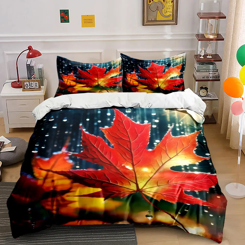 Autumn Leaf Art Decor Set Multiple sizes kid's and adults' bedroom Exquisite 3PC bedding set, gift