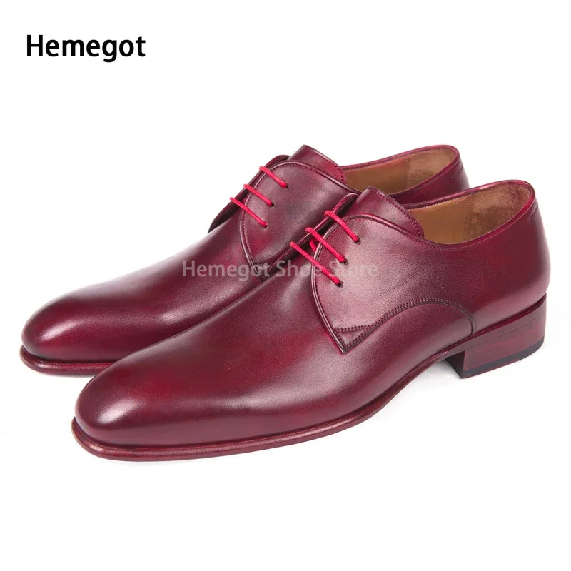 Reddish Brown Dress Shoes Men Luxury Lace Up Brand Genuine Leather Party Business Shoes Comfort Derby Shoes Top Quality Shoes