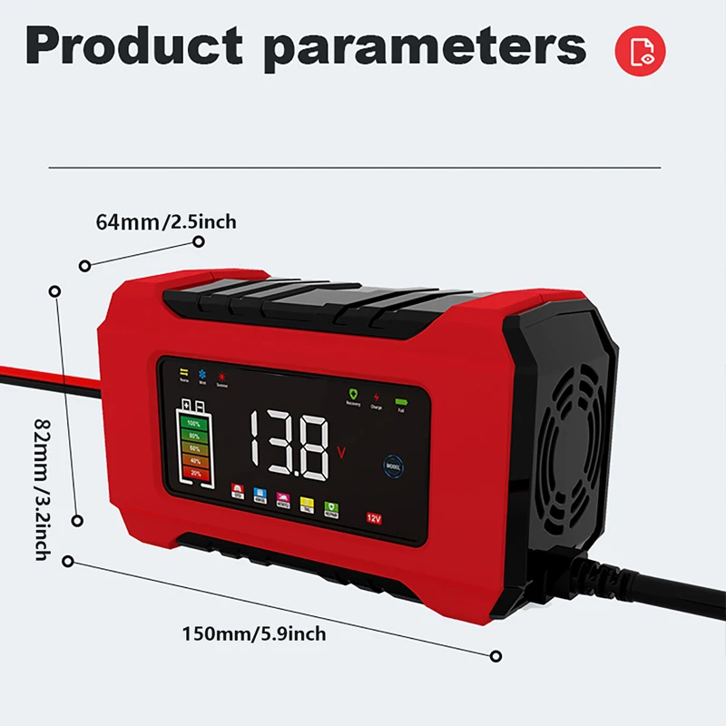 12V6A Car Battery Charger With LED Color Display Smart Pulse Repair Battery Quick Charger Auto Battery Wake Up Lead-Acid