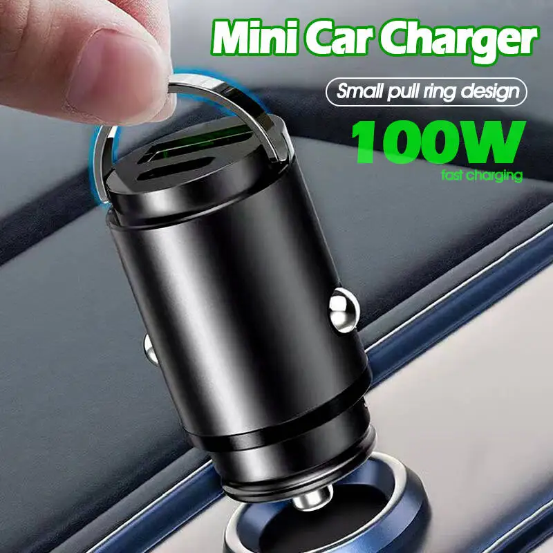 

Fast Charging Car Charger 100W Dual Ports Phone Charger Mini USB Type C Car Phone Charger for IPhone Xiaomi Huawei Samsung
