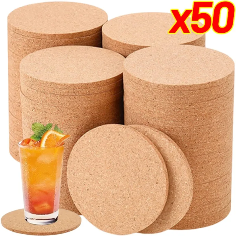 50/1PCS Heat Insulation Cup Mat Natural Wooden Pads Non-Slip Cork Coaster Tea Coffee Mug Drinks Holder DIY Table Decor Tableware