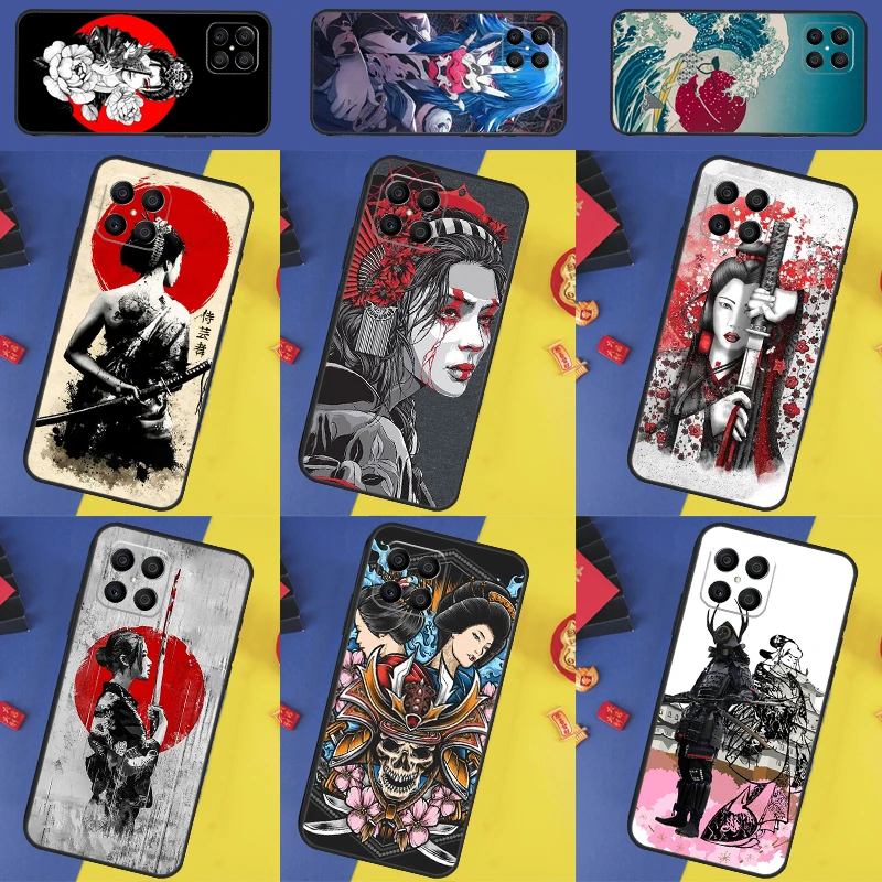 Japanese Samurai Warrior Geisha For Honor 70 50 X8 X9 Phone Case For Huawei P30 Lite P20 P40 P50 Pro Nova 5T P Smart 2019