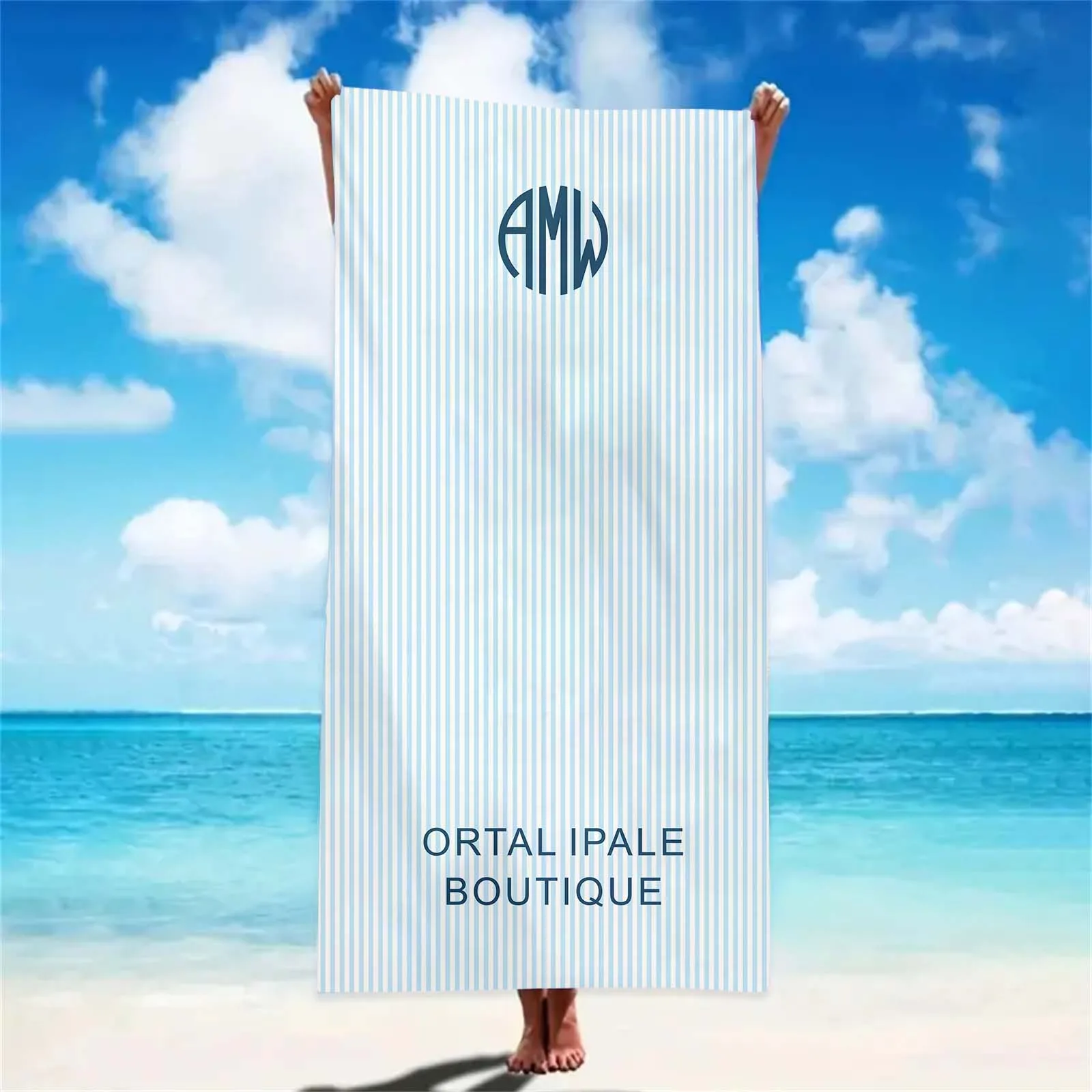 Personalized Towel Monogram Beach Towel Girls Trip Custom Beach Towel Striped Towel with Name Custom Text Towel Preppy Beach