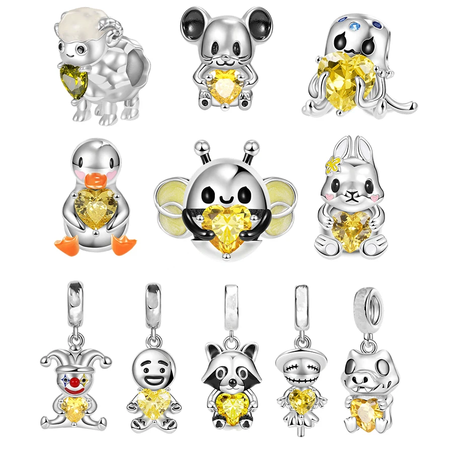 

Hot Sale DIY Making Bee、Cute Rabbit、Gentleman Raccoon Embraces Heart Gem Dangle Charm Beads Fit Original Silver Bracelet Jewelry