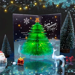 Shining Christmas Tree Greeting Card 3D Pop Up Christmas Card with Envelope Creative Blessing Card for Friend New Year Xmas Gift