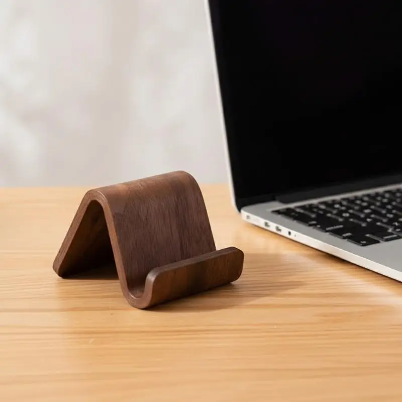 

Creative Home Office Desktop Decor Walnut Wood Phone Holder Stand Multifunctional Wood Front Desk Business Card Display Rack