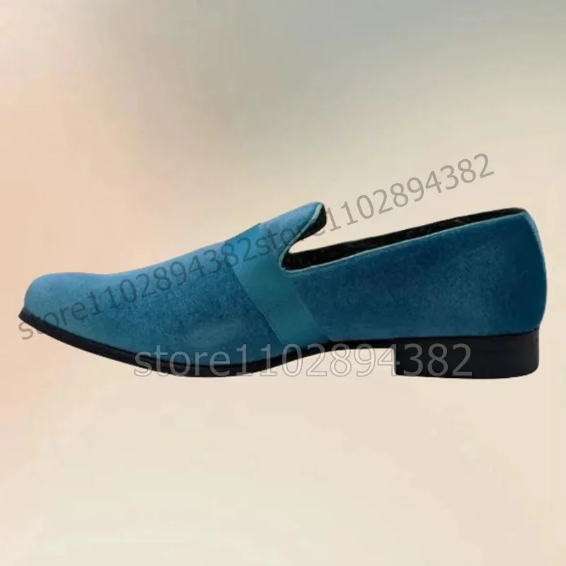 Mocasines bajos de pana azul para hombre, zapatos informales sin cordones, lujosos, hechos a mano, para fiesta, banquete