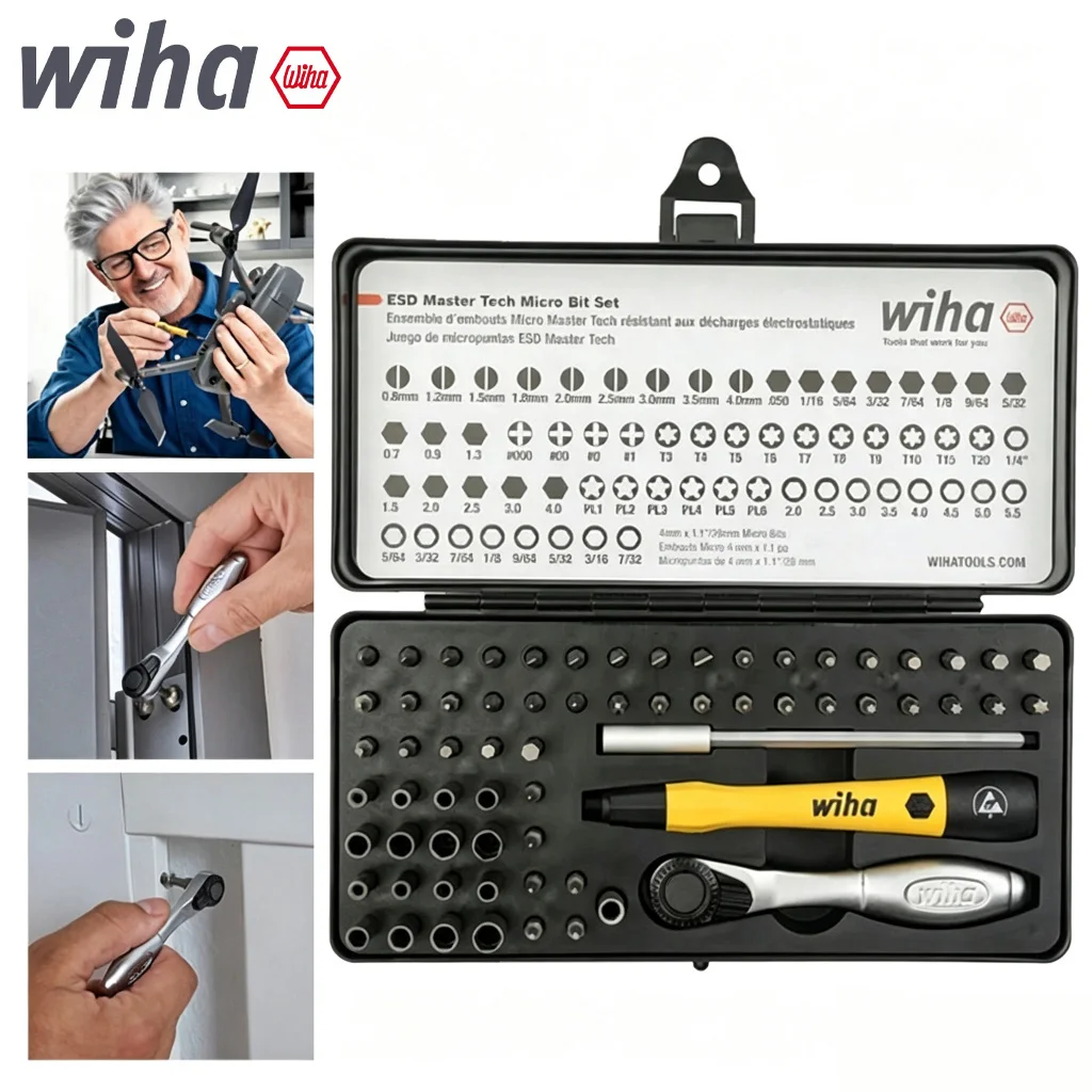 Wiha 65 in 1 ESD Precision Screwdriver Set, Anti-Static Tool for Mobile Phone and Computer Maintenance, Ratchet Head 75965