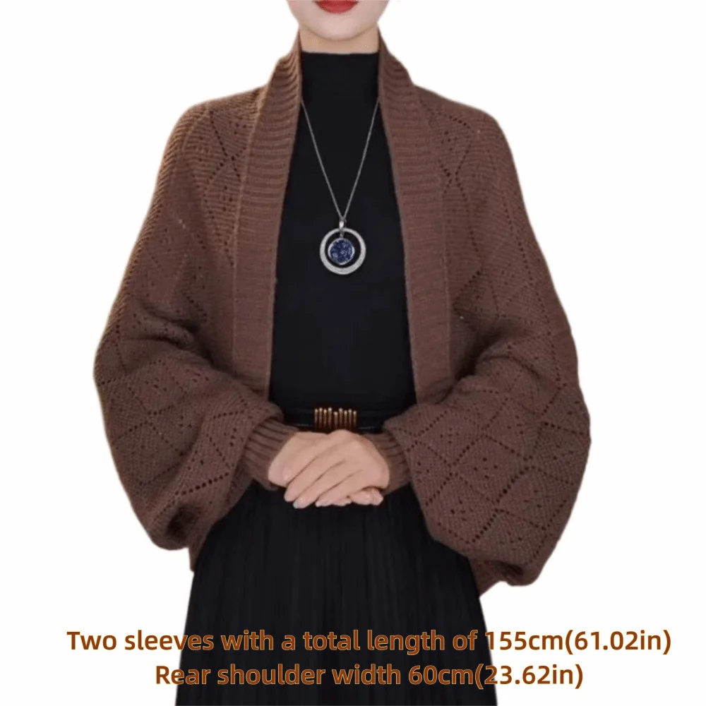 قمة الموضة الجوف خارج سترة مشغولة من الصوف فضفاضة تناسب كبيرة الحجم المرأة سترة دافئة لينة المواد الزفاف الرقبة التفاف نمط أنيق #6