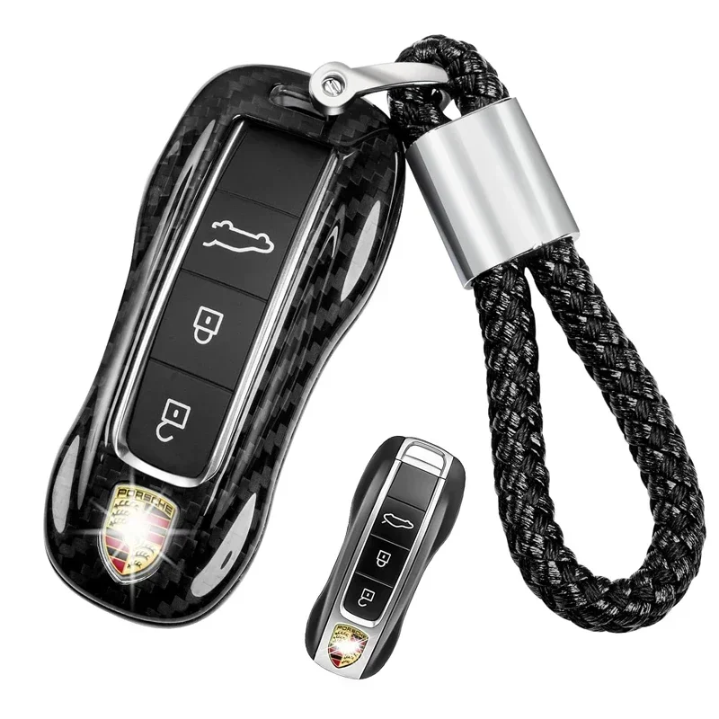 Sleutelhanger Cover Voor Porsche, Koolstofvezel Sleutel Case Shell Protector Voor 2018-2023 Porsche 911 Carrera Panamera Taycan cayenne918
