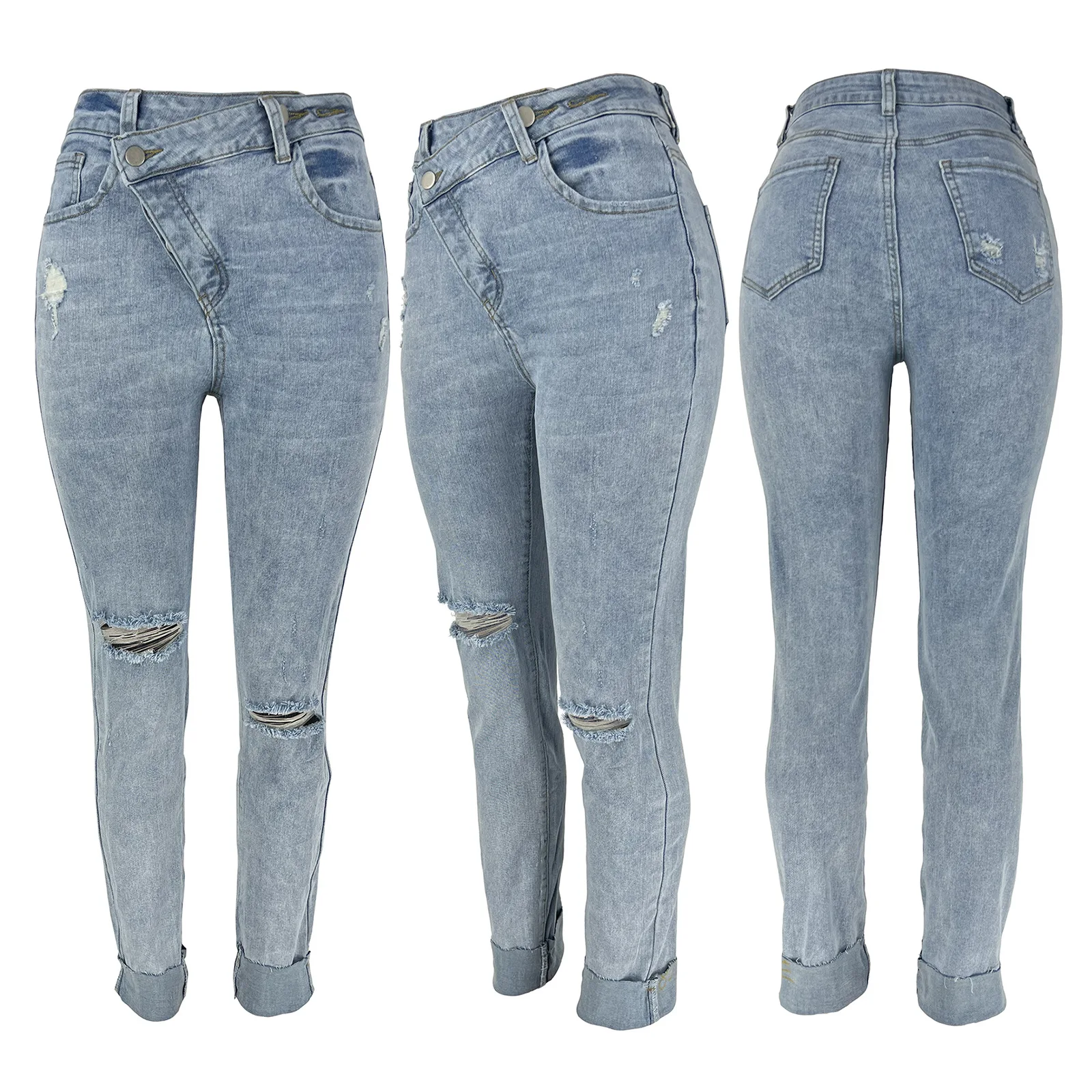 Y2k rasgado jeans feminino streetwear denim calça moda novo design senhoras magro estiramento jean calças atacado