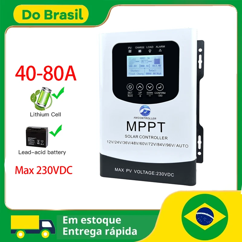 MPPT 0-80A 7680W Controlador de carga de bateria solar 230VDC Sistema PV Carregador Regulador Envio do Brasil UE para 12V 24V 48V 60V 72V