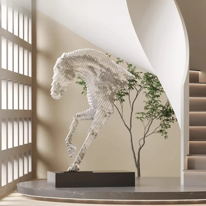 Front desk welcome horse head floor ornament hotel lobby sales department model room aisle background wall entrance large