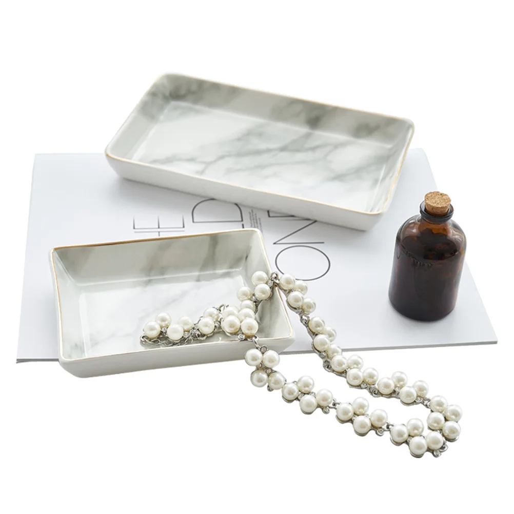 Large Size Ceramic Jewelry Plate Marble Pattern Nordic Ring Dish Organizer for Jewelry Storage and Home Decoration