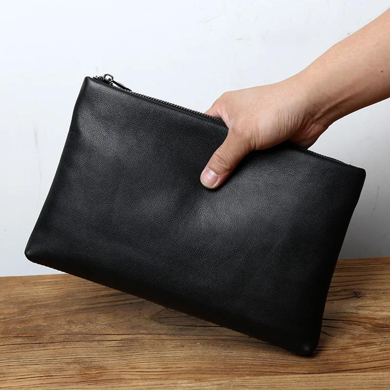 Nzpj Echt leder Herren handtasche natürliche Rindsleder Clutch Tasche große Kapazität Brieftasche Freizeit Tablet Tasche Umschlag Tasche Handy tasche – Detail 4