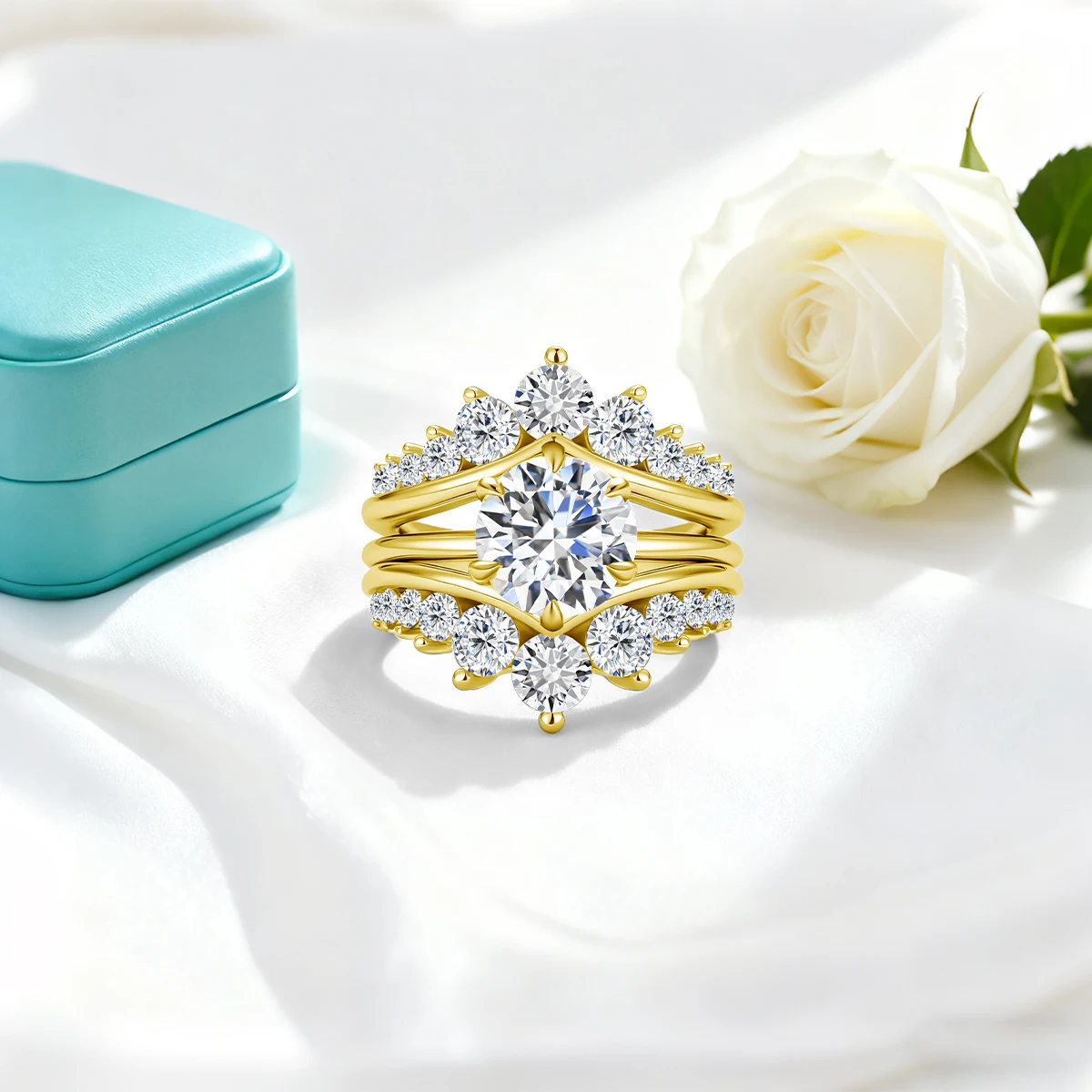 

14k Gold Filled Double Band Stackable Moissanite Ring 2ct D VVS1 Flower Cluster Ring Set Women’s Engagement Bridal Jewelry