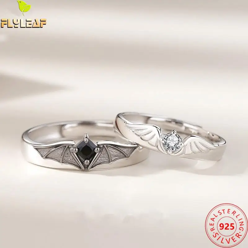 

Real 925 Sterling Silver Jewelry Angel Demon Wings Couple Ring Platinum Plating Original Design Luxury Lovers Accessories 2022