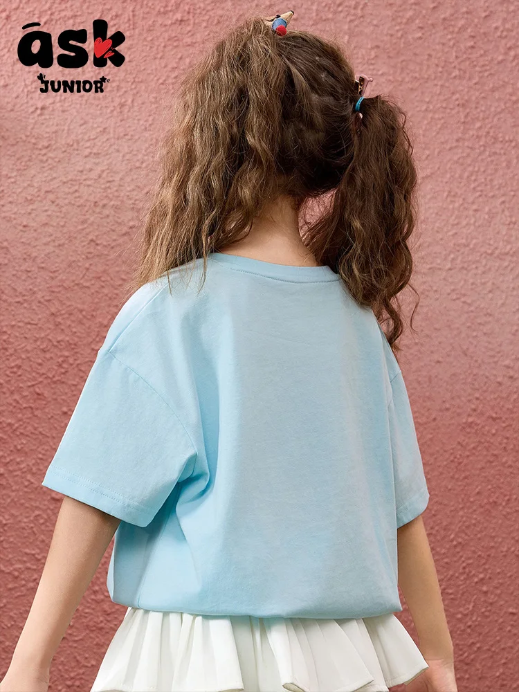 تي شيرت Tween Girls Summer Animal Print Flocking Craft بأكمام قصيرة #4