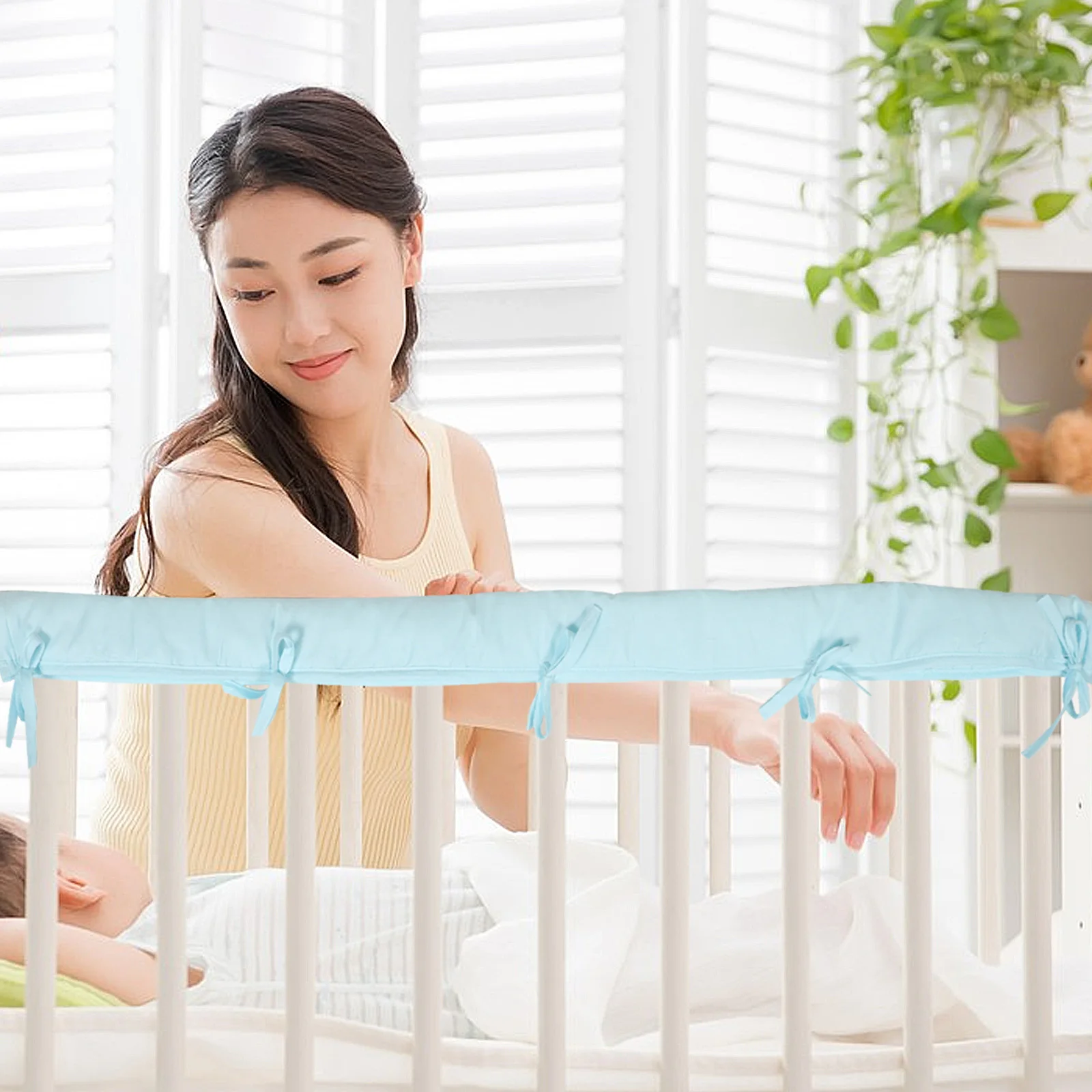 

3Pcs Baby Bed Soft Solid Bubble Bumper Adjustable Straps Toddler Crib Bed Rail Safety Barrier Protection