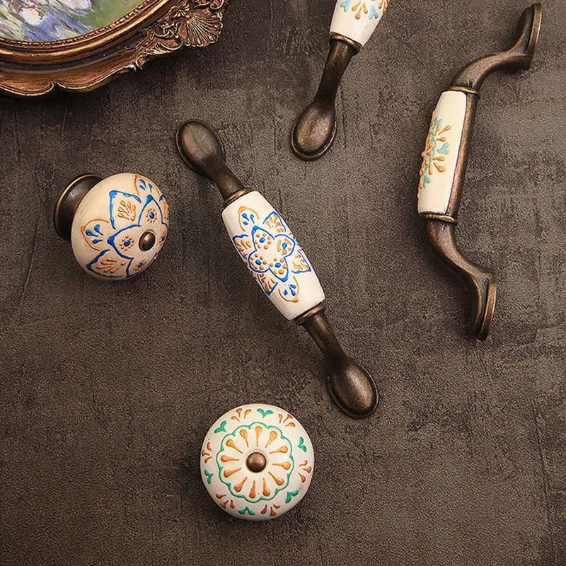 

1 шт., ручная роспись, керамическая ручка, дверные ручки для шкафа, изысканные ручки для ящиков, мебельная фурнитура, ручки для кухонного шкафа