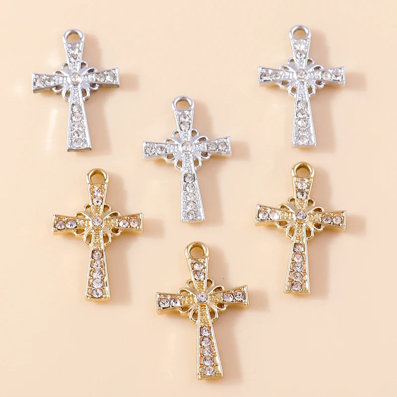 

20pcs 15x24mm Cute Crystal Metal Cross Charms Pendants for Making Drop Earrings Necklaces Bracelets DIY Crafts Jewelry Findings