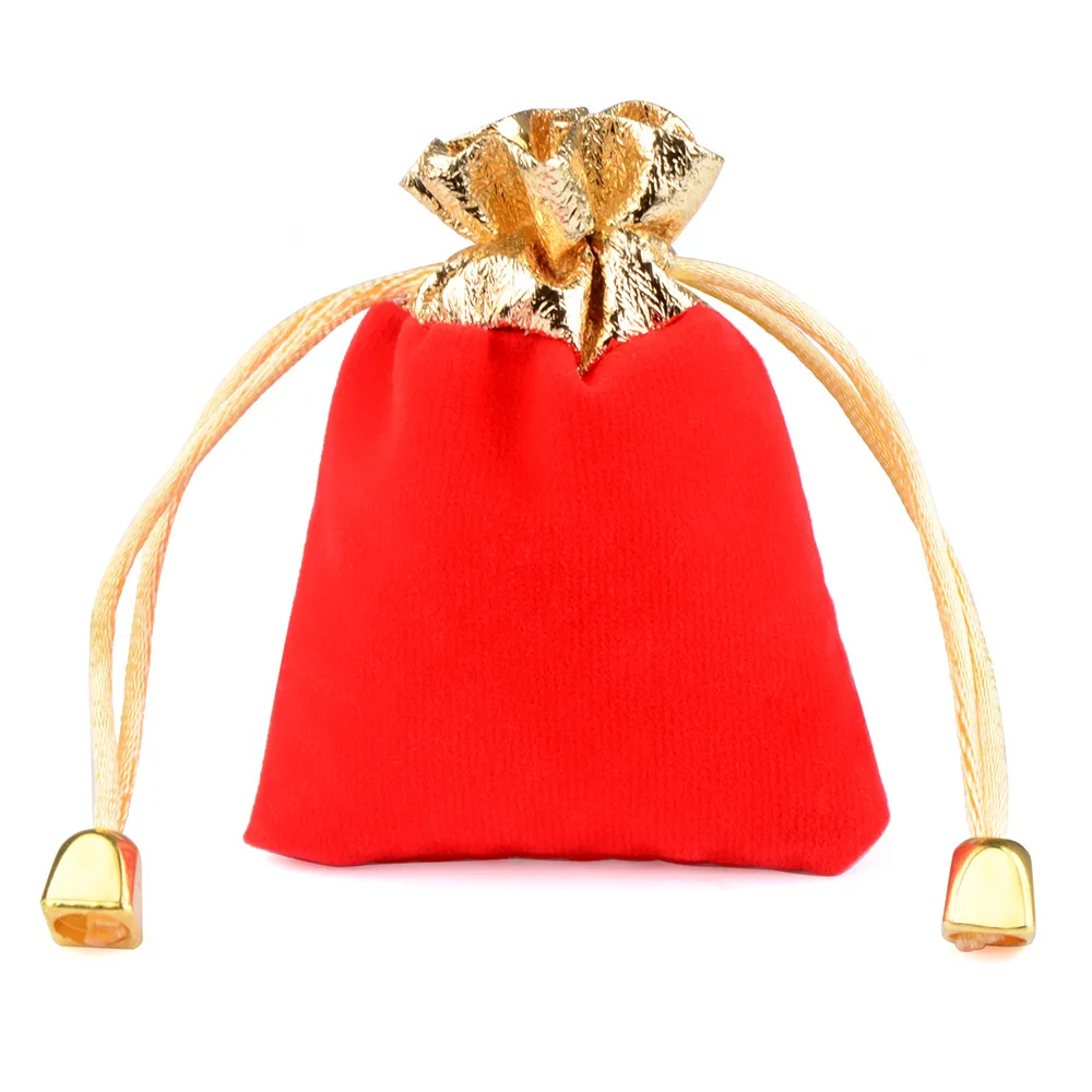 25pcs/Lot Golden Color Edge Drawstring Gift Velvet Bags 7X9 9X12 12X16cm Christmas Wedding  Jewelry Packing Pouches Wholesale
