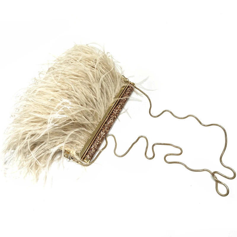 Bolsos de noche de moda con marco de metal para mujer bolsos y carteras de diseñador de lujo novedad 2026 bolso de hombro con cadena pequeña y decoración de plumas de avestruz alta calidad envío gratis