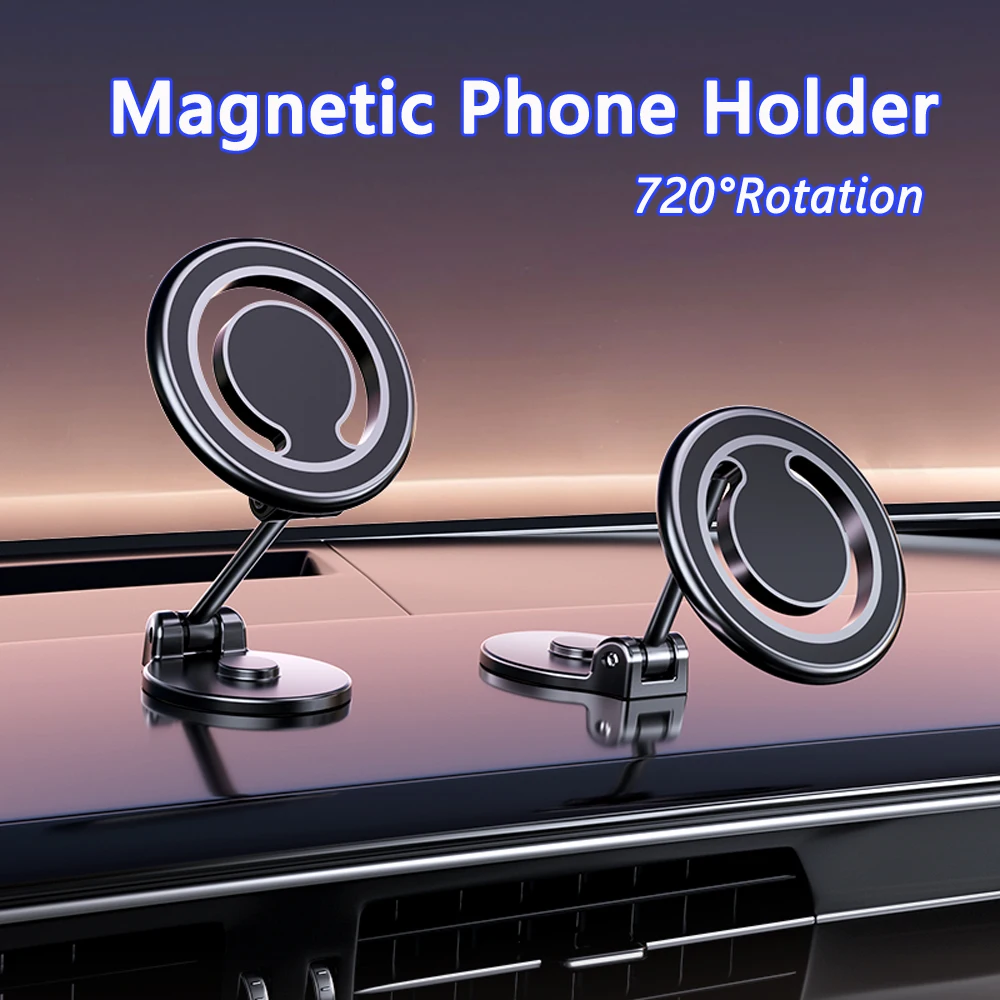 Foldable Magnetic Car Phone Holder for iPhone 14 13 12 Universal Dashboard MagSafe Magnet Car Mount for Samsung Xiaomi OPPO