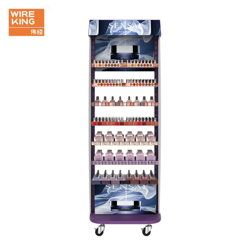 Custom Factory Custom Makeup Display Stand mit Rädern Rotierendes Display Rack Hautpflege Lippenstift Regal Beauty Store Display Stand