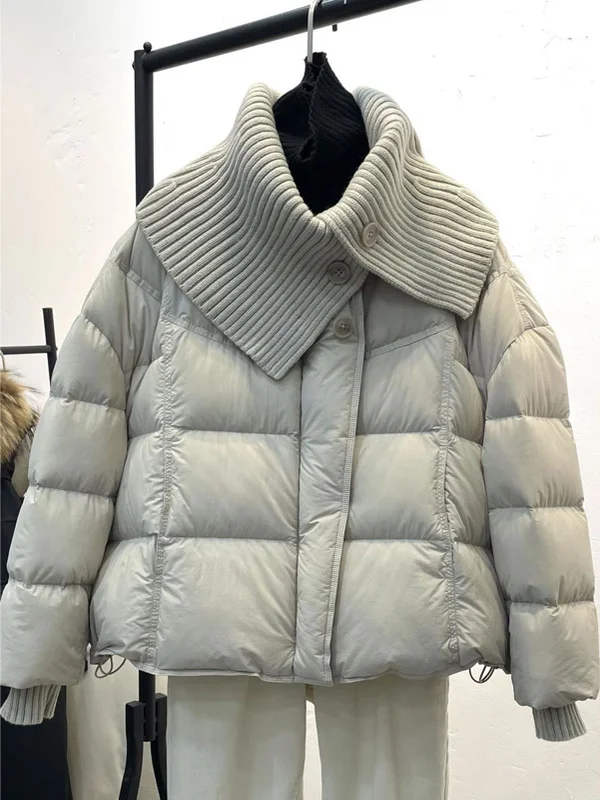 

Модная утепленная вязаная куртка Зима 2025: Женская хлопковая куртка с большим воротником, универсальная, теплая, в городском стиле, трендовая верхняя одежда