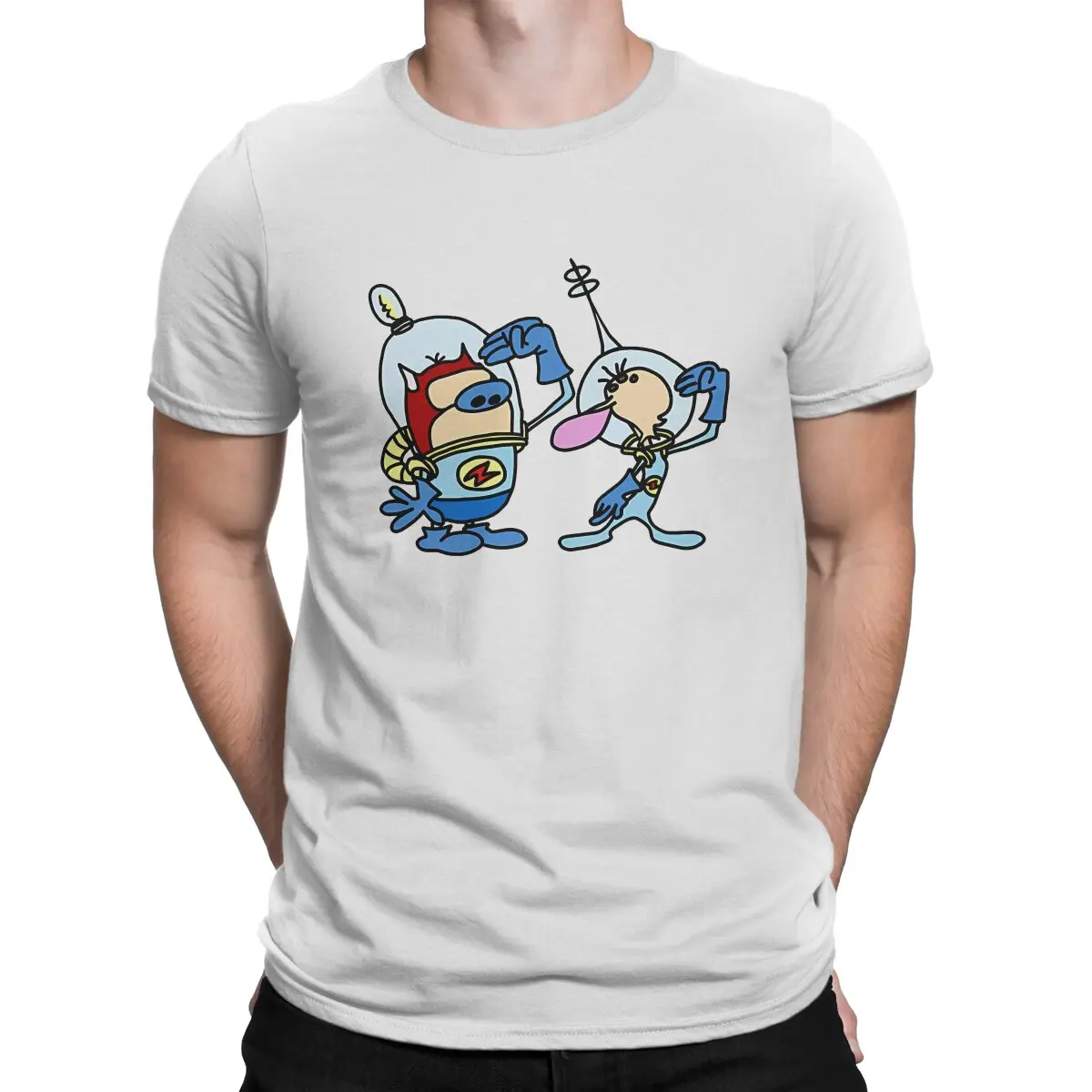 Space Cadets Men T Shirt T-The Ren & Stimpy Show Cartoon Hipster Tee Shirt Short Sleeve Crewneck T-Shirts 100% Cotton New