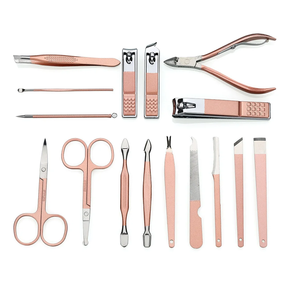 

1Set Rose Gold Nail Clippers Kit Portable Manicure Tool Kit Nail Art Tools PU Bag Packed Suitable for Home Salon