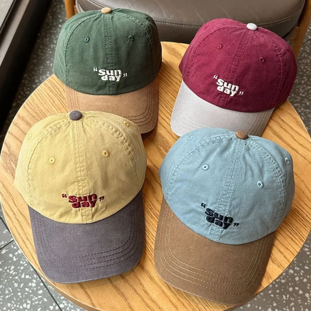 Stitching and Contrasting Colors Casual Baseball Cap Korean Style Soft Top Outdoor Retro Sports Hat Soft Top Peaked Cap