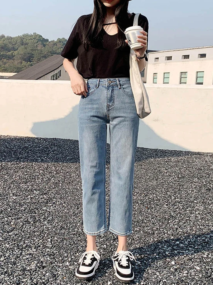 

Women Jeans Y2k Style High Waisted Jeans Flatter Streetwear Women Clothing Cargo Denim Pants straight leg washed Boyfriend 2023