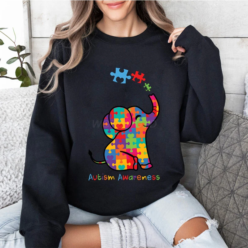 Women Men Sweatshirt Autism Print Sweatshirts Pullover Sweatshirt Hip Hop Streetwear Harajuku Sportwear Tops Sudaderas Hombre