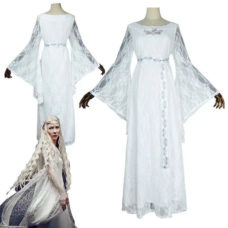 ชุดคอสเพลย์เจ้าหญิงเอลฟ์กาลาดรีเอลสำหรับผู้หญิง ชุดเดรสลูกไม้ตาข่ายสไตล์วินเทจ  ชุดแฟนตาซีจากภาพยนตร์เดอะลอร์ดออฟเดอะริงส์ ชุดปลอมตัว
