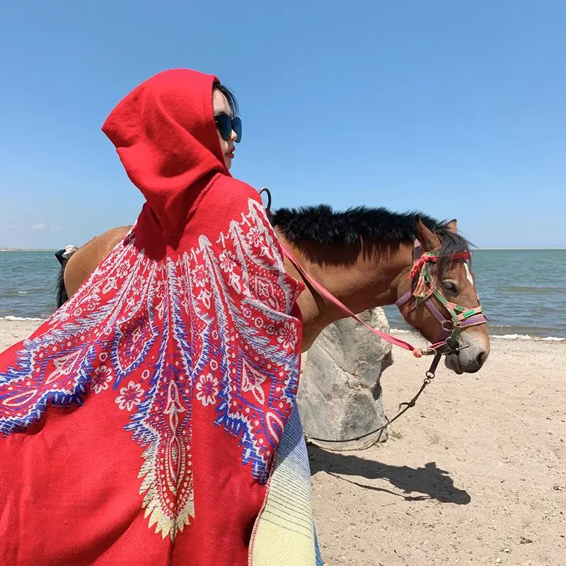 

Women Shawl Travel Ethnic Style Cotton Sun Protection Beach Cape Desert Sun Protection Cape Sun Protection Scarf Silk E1395