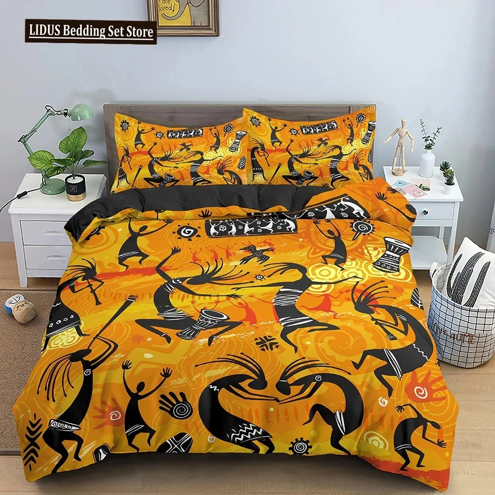 Ethnic Duvet Cover Set African Woman Elephant Bohemian Theme Comforter Cover King Queen Size For Kid Women Polyester Bedding Set