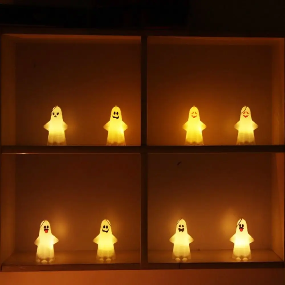 Props Pumpkin Lantern Cartoon Figure Plastic Halloween LED Light Solid Color with Button Cell Ghost Pendant Home Decorations