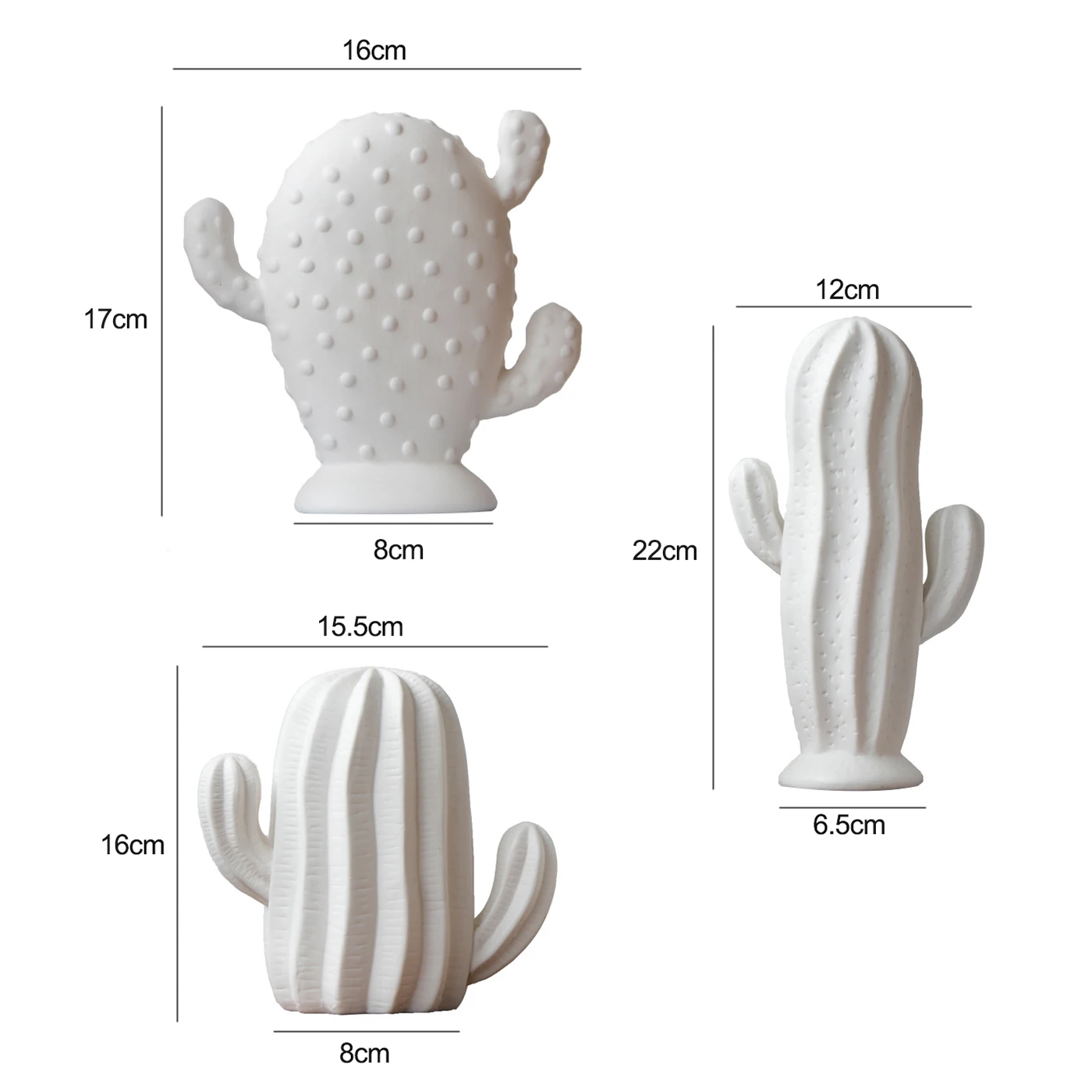 White Ceramic Cactus Sculpture, Matte Cacti Ornament, Modern Minimalist Home Decor, Perfect for Living Room, Office, or Gift