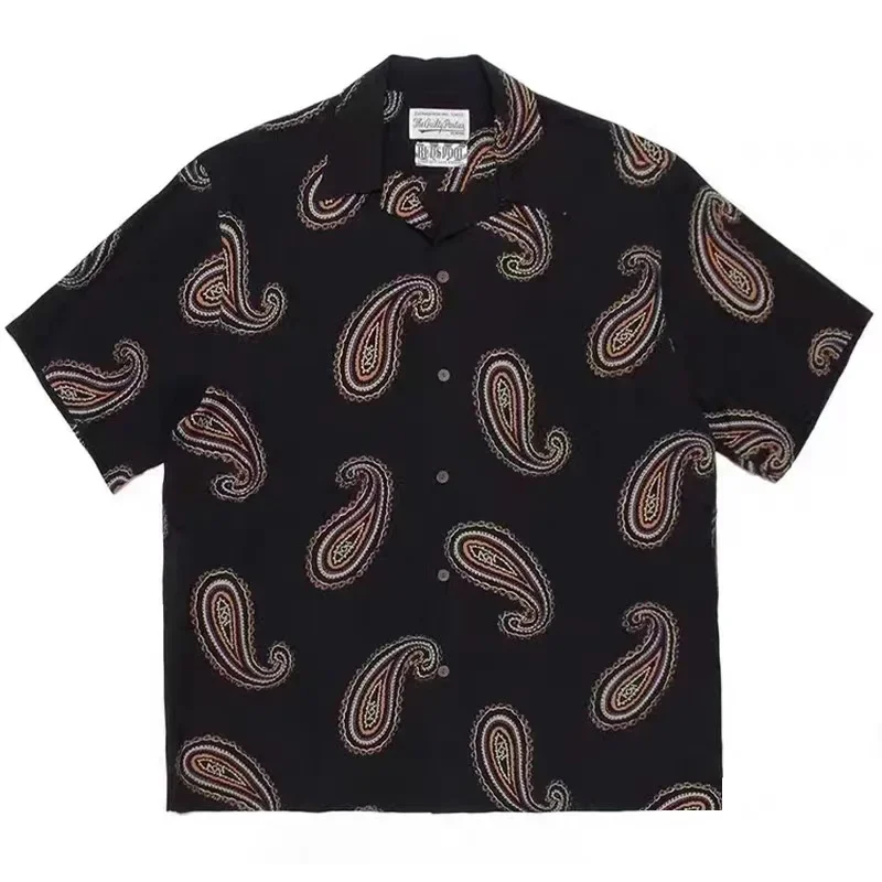 Preto branco marrom malack paisley havaí praia camisa masculina mulher de alta qualidade vintage gola aberta manga curta t camisa