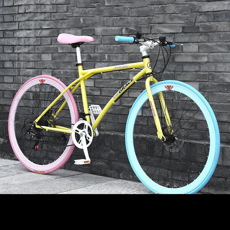 Fixed Gear Bicycle for Adult Variable Speed Pneumatic Tire Road Racing Double Disc Brake Student Car Fixie Bike New DropShipping