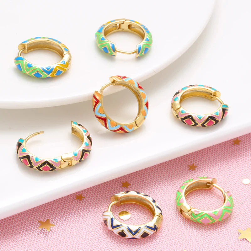 ZHUKOU Enamel Geometric hoop Earrings Fashion gold color triangle Women Round small hoop Earring Jewelry Wholesale VE674