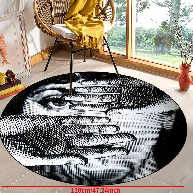 Black White Eye Hand Print Rug Round Flannel Abstract Art Floor Mat for Modern Living Room Studio Office Unique Statement Piece