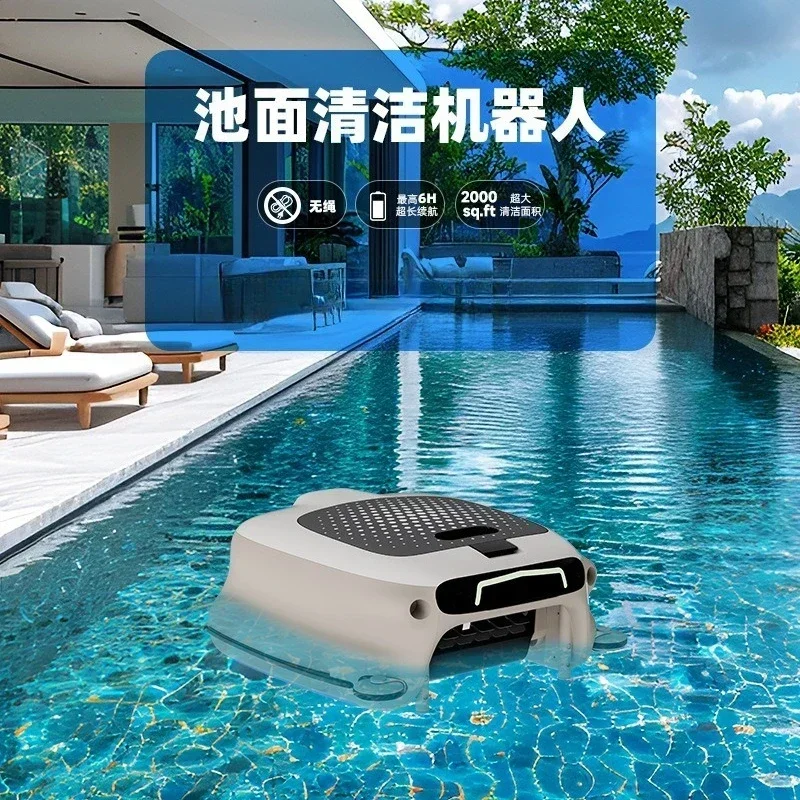 Cordless swimming pool cleaning robot, fully automatic swimming pool robot, long-range slag skimmer