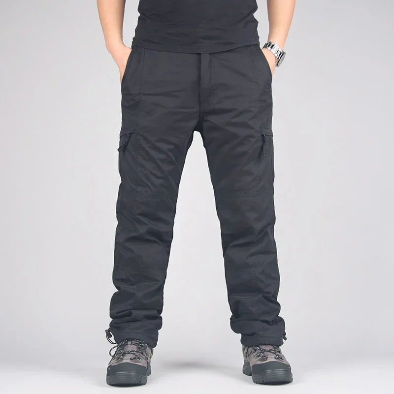 Männer Fleece Cargo Hosen Winter Plüsch Taktische Hosen Casual Jogger 3XL Koreanische Lose Wandern Laufen Warme Thermische Hosen – Detail 9