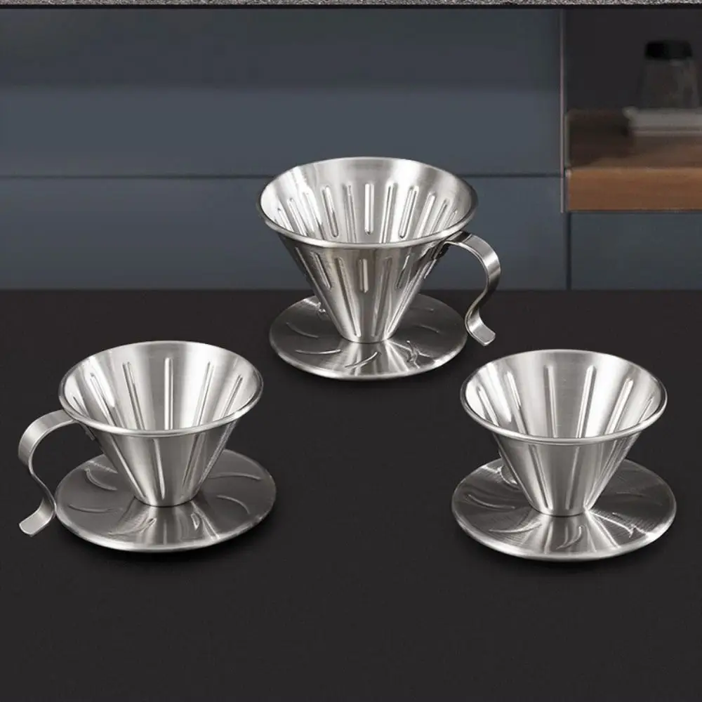 

304 Stainless Steel Coffee Filter Cone 2 Sizes Anti-scald Handle Pour Over Coffee Maker Heat-resistant Non-slip