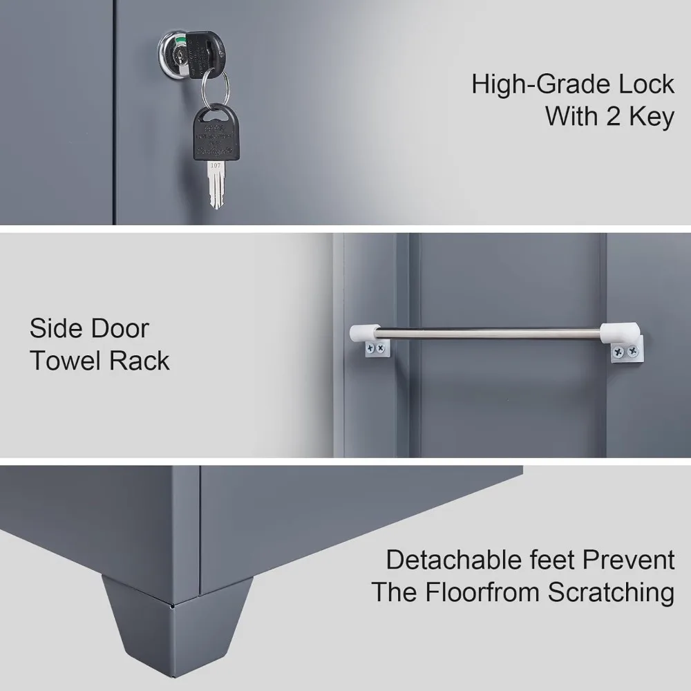 Utility Closet Cabinets with Locking Doors and Pegboard for Basement Laundry Room Storage Solutions