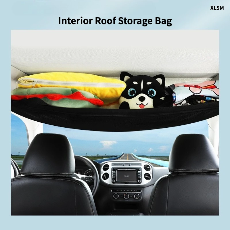 Double Layer Car Ceiling Storage Net Pocket Roof Bag Interior Cargo Adjustable Mesh Sundries Organizer Storage Bags For Van SUV